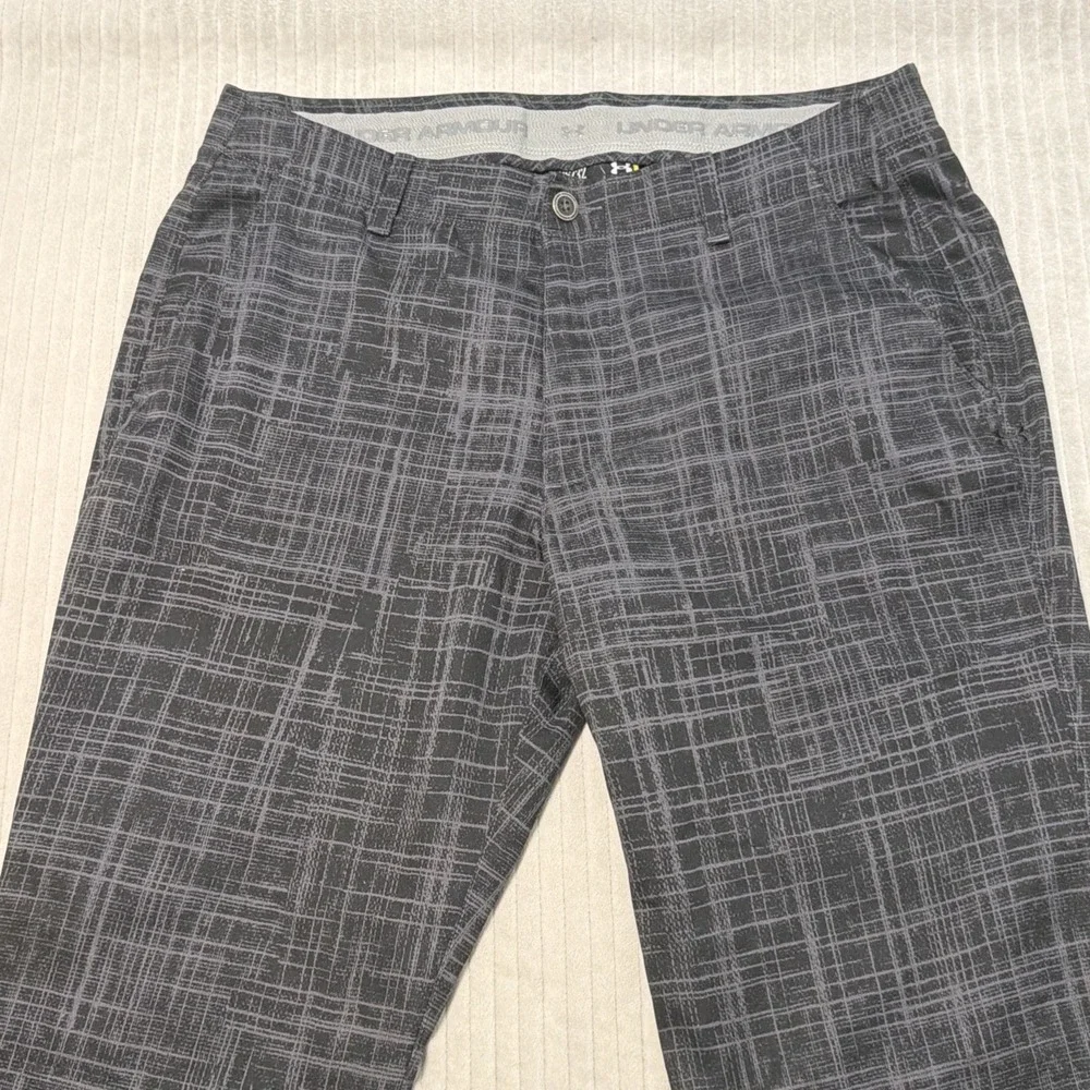Under Armour Mens 36x32 Golf Pants Black Grey Plaid Performance Straight Leg